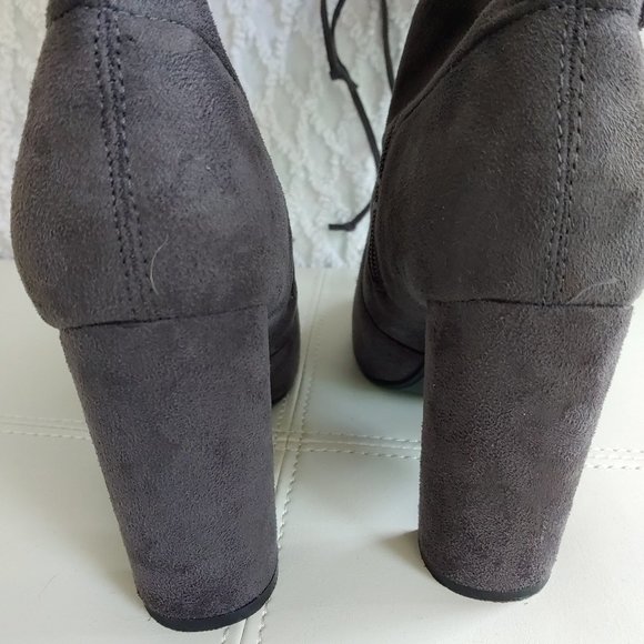Over The Knee Faux Suede Block Heel Boots String Detail - Picture 4 of 10
